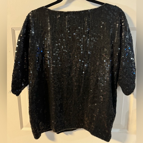 VTG Elegant Black Silver Sequin Top 100% Pure Silk Fancy Party Sparkle Granny - Picture 8 of 11